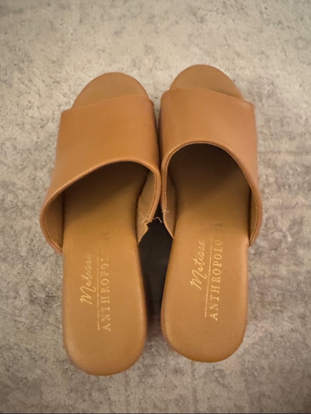Anthropologie Caramel Leather Slide Mules